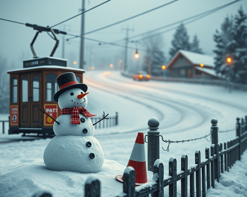 snowman, cable car, cone, fence